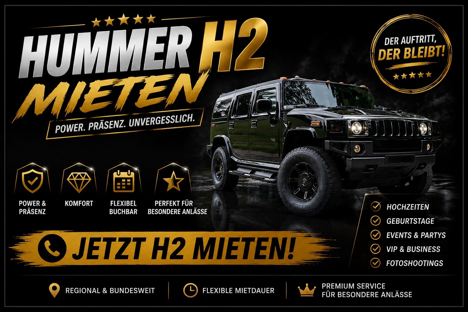 Schwarzer Hummer H2 als Event Car und Hochzeitsauto